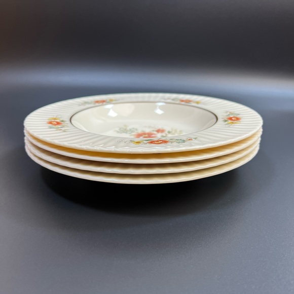 Lenox Temple Blossom Rim Soup Bowls Set of 4 Floral Gold Trim Fine China - Picture 4 of 12